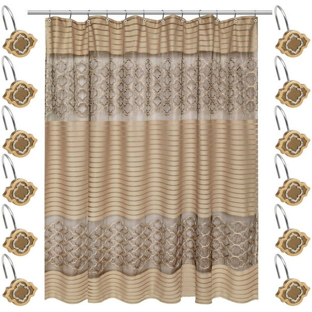 Fabric 70" x 72" Bathroom Shower Curtain Popular Bath Spindle Gold Collection Fabric 70" x 72" Bathroom Shower Curtain Popular Bath Spindle Gold Collection